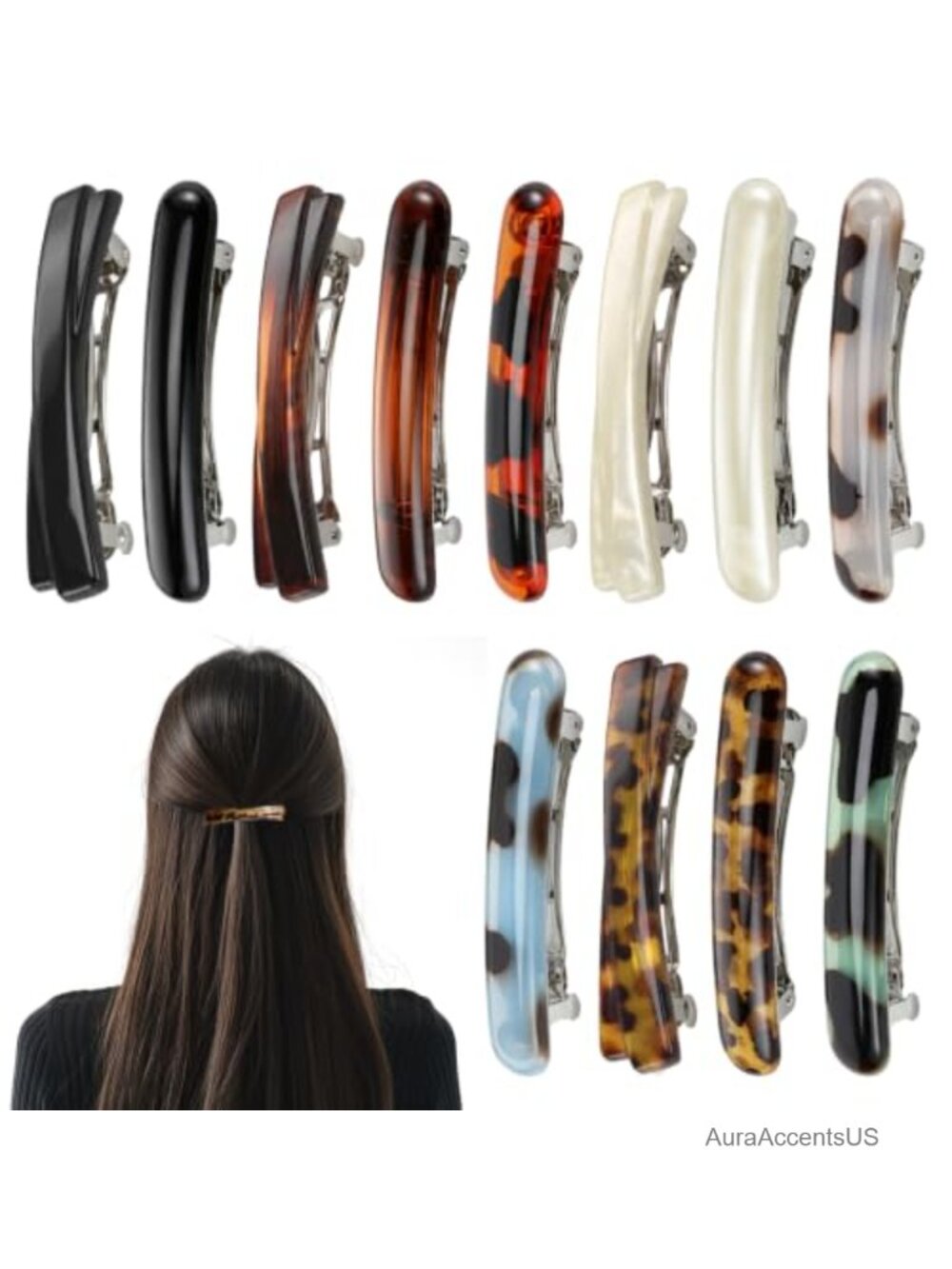 Resin French Barrettes 12 Piece Hair Clips Leopard